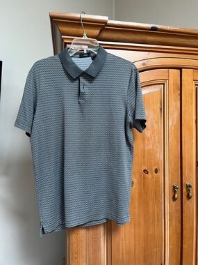 Theory Men's Patterned Polo Shirt in Charcoal and Black